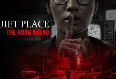 Artwork for A Quiet Place: The Road Ahead, which features a woman pressing her finger to her lips