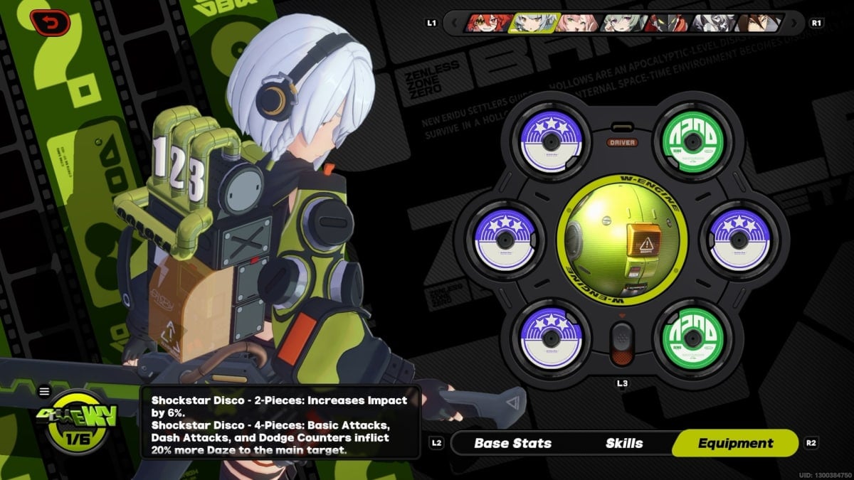 Anby's W-Engines and Drive Disc loadout.