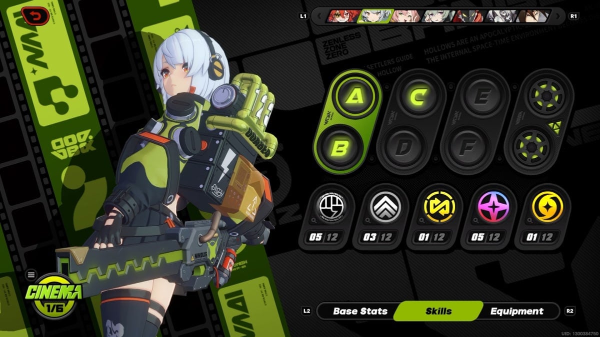 The skill upgrade menu for Anby.