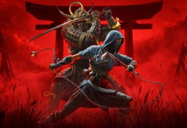 A tall samurai in the background and an assassin in the foreground.