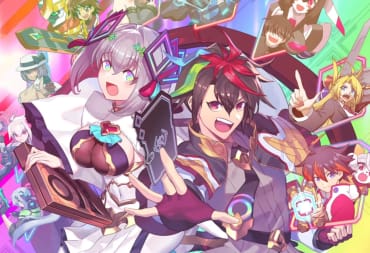 The two main characters of Card-en-Ciel surrounded by the rest of the game's cast