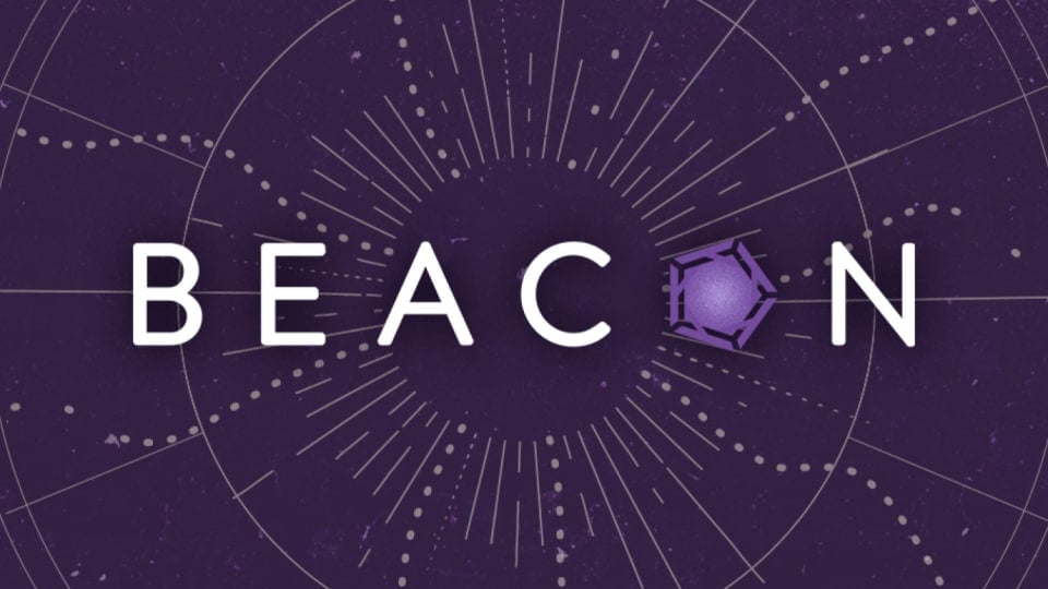 The logo for the Critical Role Beacon service on a purple background sprinkled with white circulations and patterns.