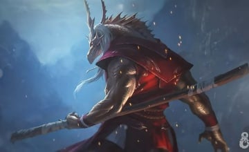 Promotional artwork of the D&D 2024 Monk, showing a silver dragonborn monk in a martial arts gi, wielding a quarterstaff.