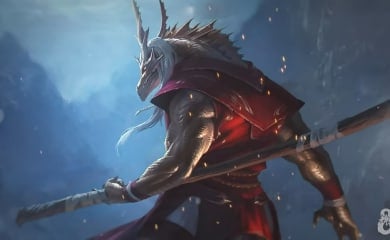 Promotional artwork of the D&D 2024 Monk, showing a silver dragonborn monk in a martial arts gi, wielding a quarterstaff.