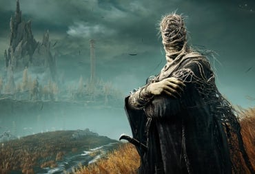 An NPC with the Land of Shadow in the background in Elden Ring: Shadow of the Erdtree