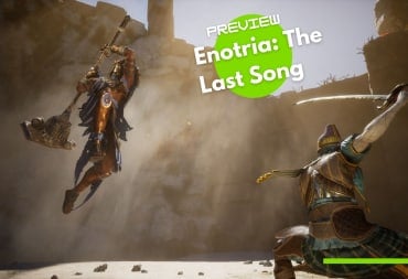 The player character leaps at an enemy in Enotria: The Last Song
