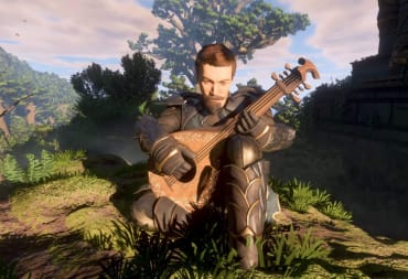 A player playing a musical instrument in the Enshrouded Melodies of the Mire update