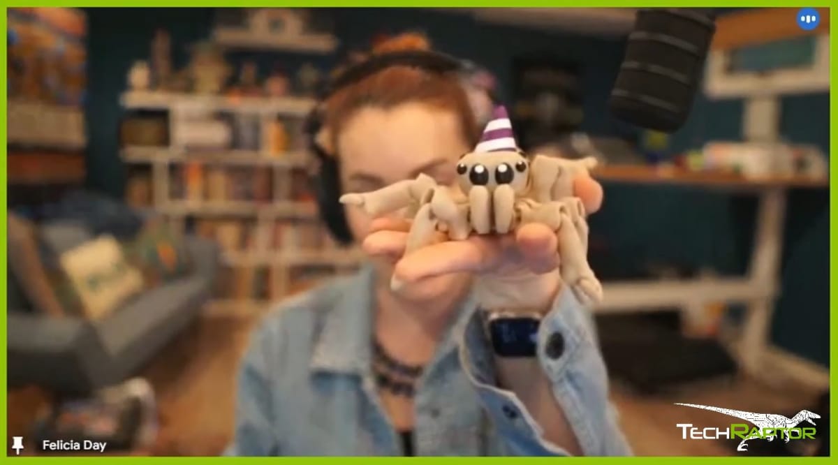 Felicia Day showing off the articulated spider