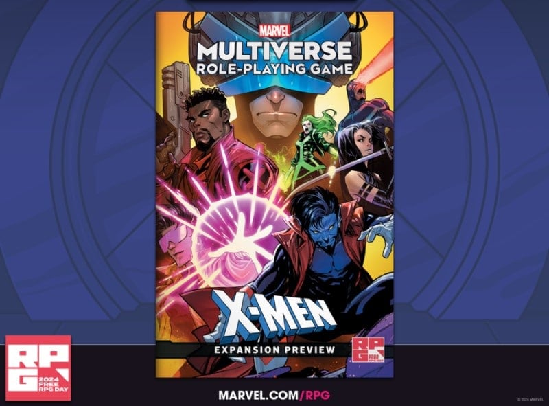A promo image of the Marvel Multiverse Roleplaying Game X-Men preview book for Free RPG Day 2024.