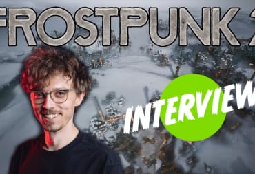 A header image showing off a Frostpunk 2 city next to Łukasz Juszczyk