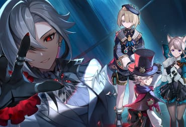 Artwork for Genshin Impact version 4.6, depicting some of its key characters against a backdrop of waterfalls