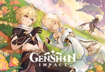 Key art for Genshin Impact version 4.7, which depicts the two Travelers on a hillside