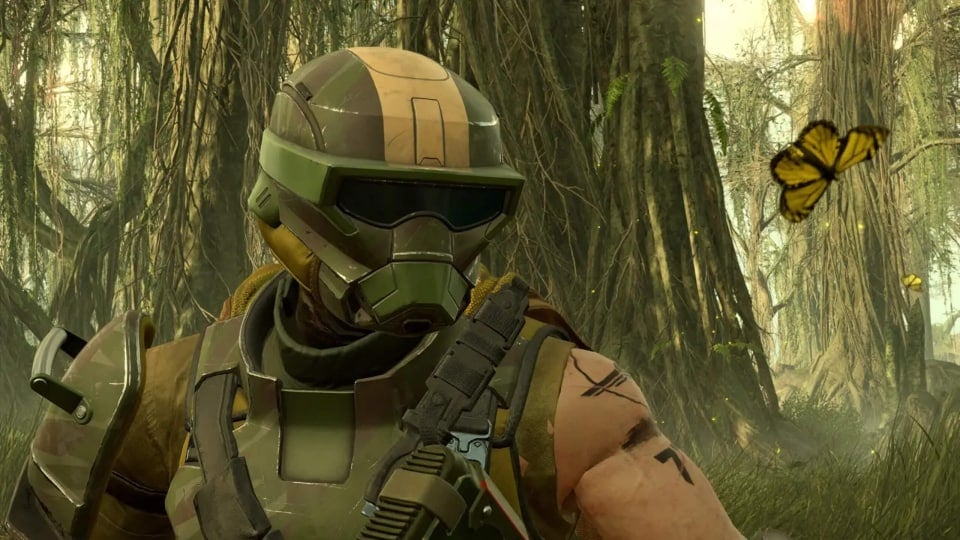 A soldier with a butterfly next to them in Helldivers 2
