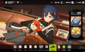 Zenless Zone Zero Main Menu featuring Belle lying down on a couch.