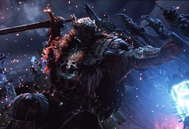 A soldier leaping through the air while wielding the Umbral Lamp in Lords of the Fallen