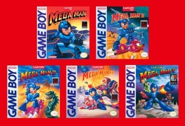 Artwork for five classic Mega Man Game Boy games, which have been added to Nintendo Switch Online