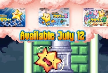 Box art of the three Starfy games now available on Nintendo Switch Online, plus a shot of Starfy falling over