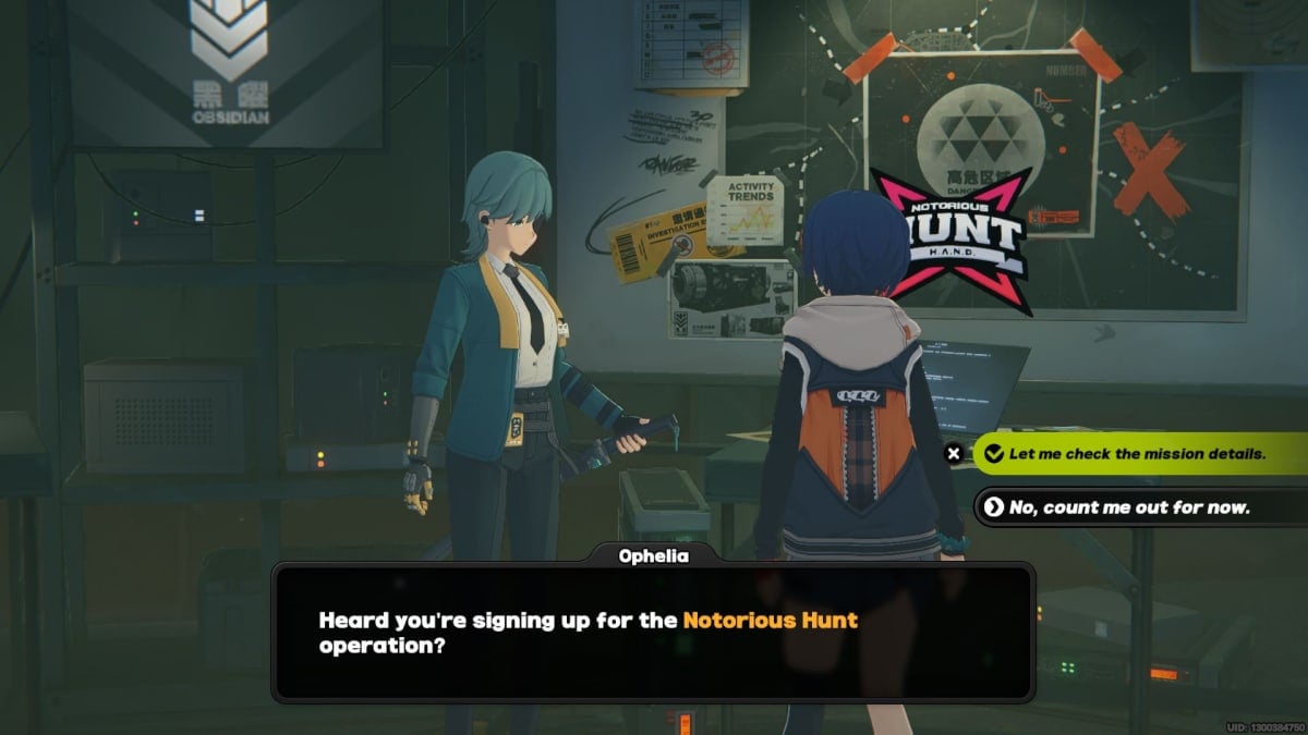 Talking to Ophelia and signing up for Notorious Hunts.