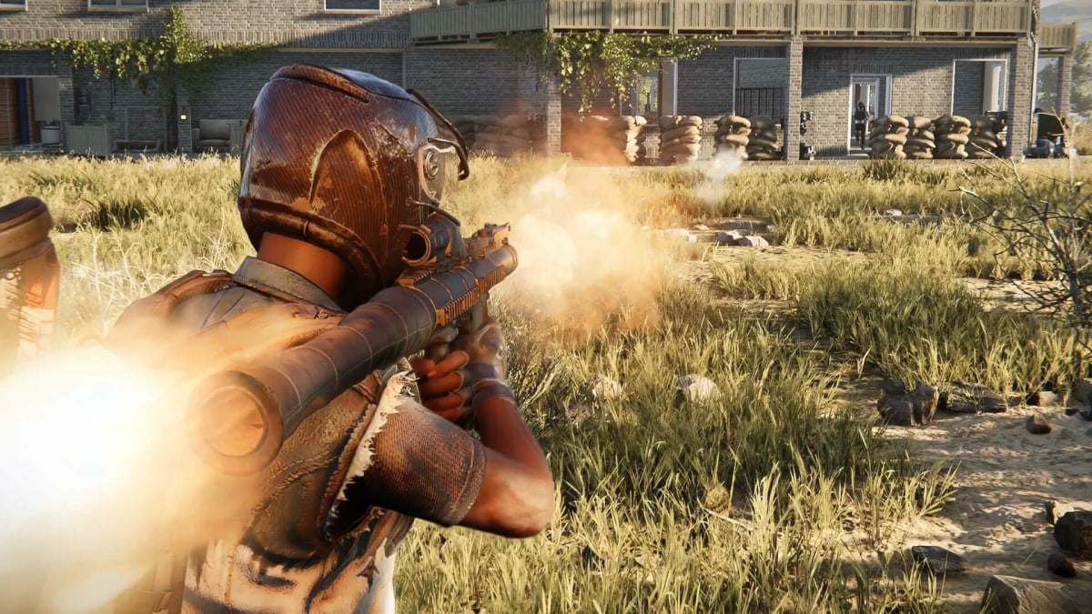 A character firing a rocket launcher in Once Human