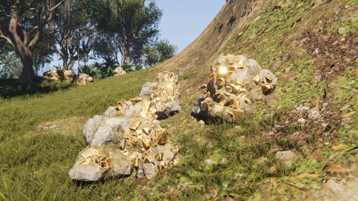 Three Copper Ore rocks near the side of a grassy hill