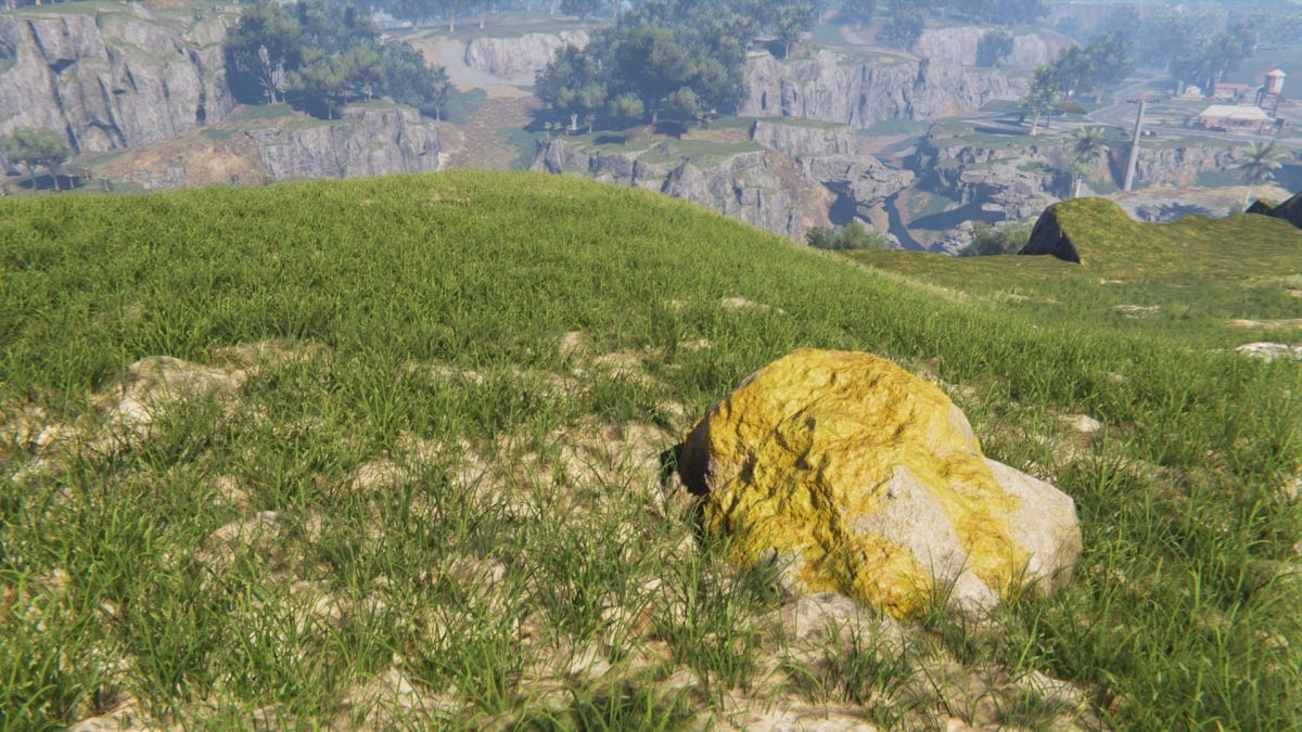 A Sulfur deposit on a grassy plain in Once Human