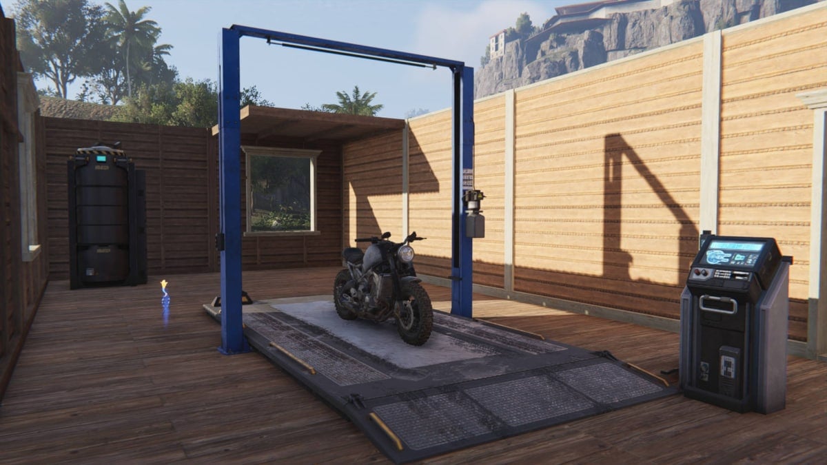 A Motorcycle in a Small Garage in Once Human