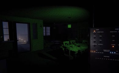 The player scanning the room with a ghost-hunting tool in Phasmophobia