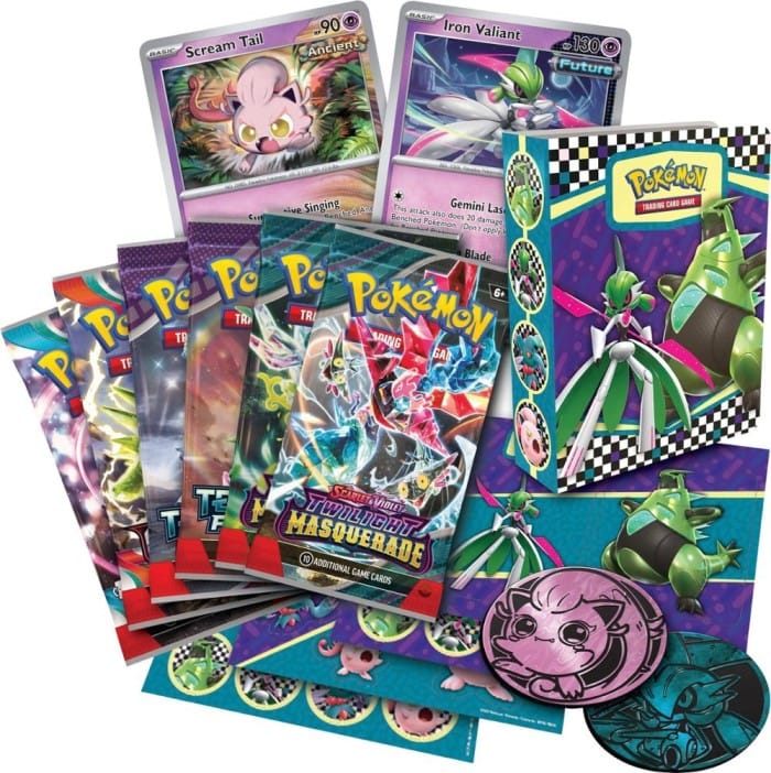 A promo image of the layout of the Pokemon TCG Summer 2024 Collector Chest contents