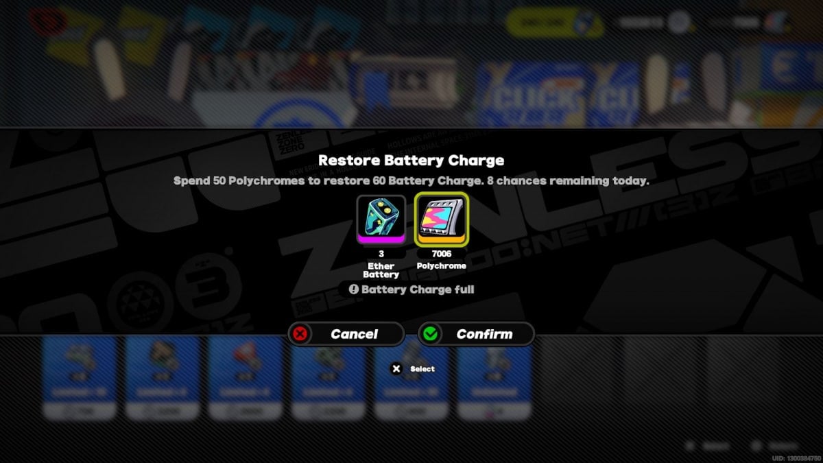 Spending Polycromes to restore Battery Charge.