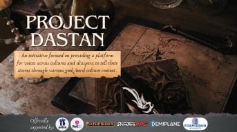 Promotional image for the backerkit campaign of Project Dastan, featuring a set of fantasy maps on an office desk.