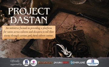 Promotional image for the backerkit campaign of Project Dastan, featuring a set of fantasy maps on an office desk.