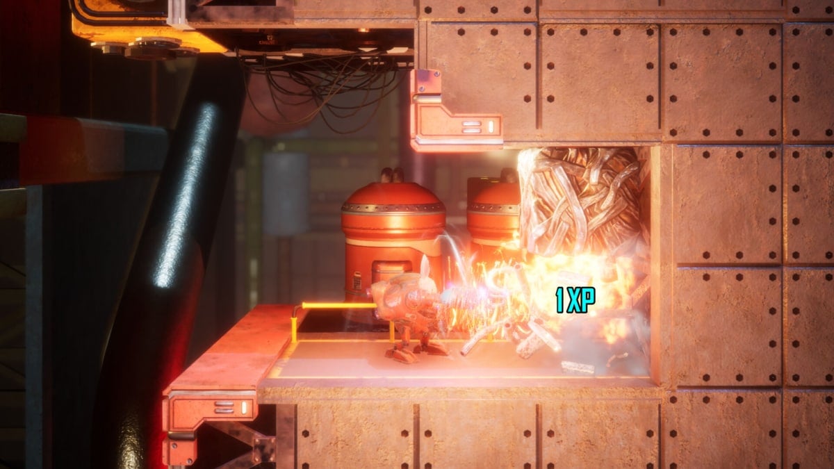 A screenshot of Rusty Rabbit and scrapping gameplay.