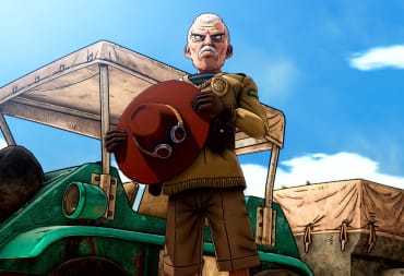 Rao holding his hat and looking stern in Sand Land