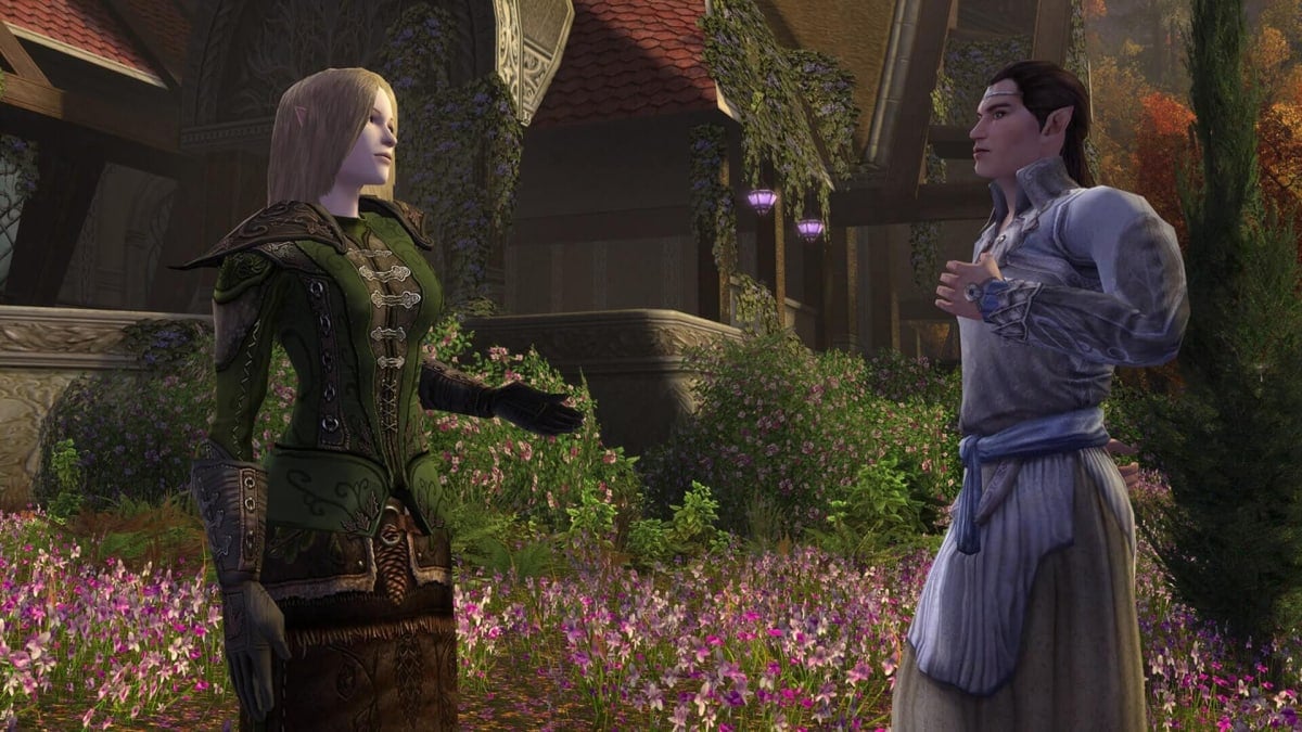 Two elves talking to one another in Daybreak's Lord of the Rings Online