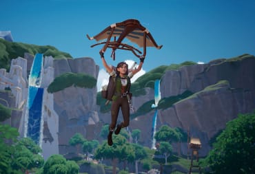 A character soaring over the world with a glider in the Singularity 6 game Palia