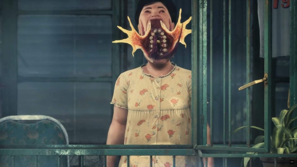 A woman with a monstrous head in Bokeh Game Studio's Slitterhead, which is getting a gameplay reveal at SGF 2024