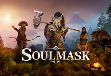 Tribespeople standing in front of a mountain in key art for Soulmask