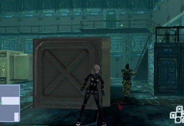 The main character hiding against a wall in Spy Drops