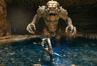 Cal Kestis facing off against a Rancor in Star Wars Jedi: Survivor