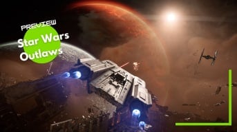 A space ship shooting lasers with a TIE Fighter on the right side of the screen.