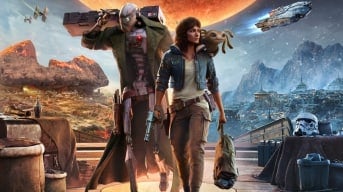 The two main characters of Star Wars Outlaws in key art for the game