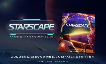 A promo image of the TTRPG Starscape, showing the core rulebook's cover in a dark blue background.