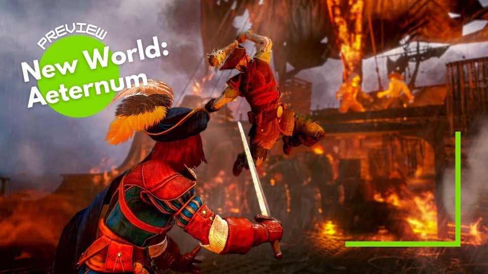 The player character braces themself against an enemy in New World: Aeternum