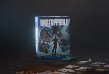 A screenshot of promotional art showing the box art of the Unstoppable board game on a black background.