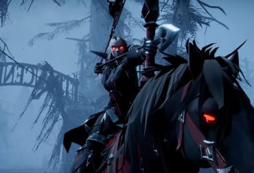 A vampire about to launch an arrow from atop a steed in V Rising