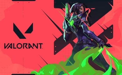 A spread-shot cover of VALORANT, showcasing playable character Viper posing next to the games logo and against a red backdrop.