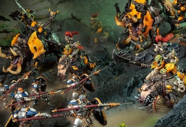 A screenshot of miniatures from a game of Warhammer Age of Sigmar