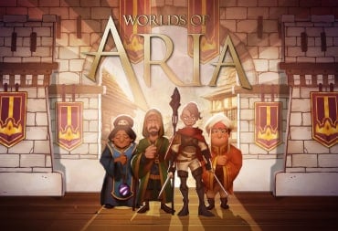 Four characters against a castle backdrop in key art for Worlds of Aria